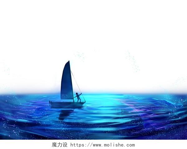 蓝色帆船元素海洋帆船边框PNG素材